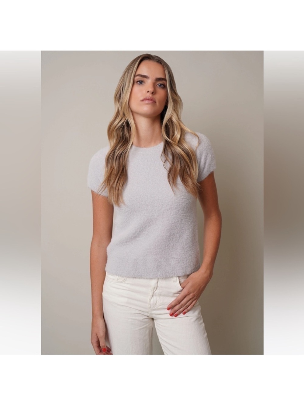 New CYRUS Short-Sleeve Soft Mink Tee Sweater